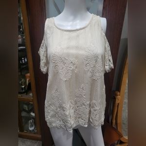 Ivory ladies top. Lace over lay. Off shoulder